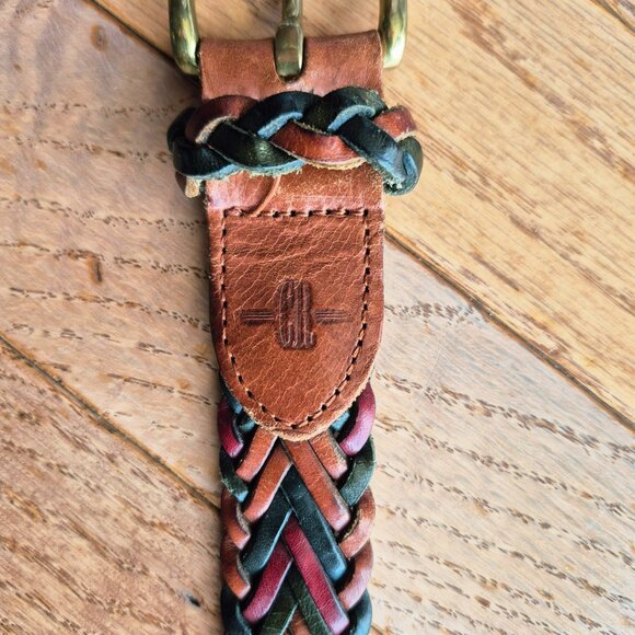 Belt Braided Leather Woven Belt Tri Color Brass Size Large - Picture 4 of 9